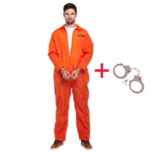 رجل سجين يرتدي جمبس برتقال أعمى تخفي ملابس تنكرية الطرف