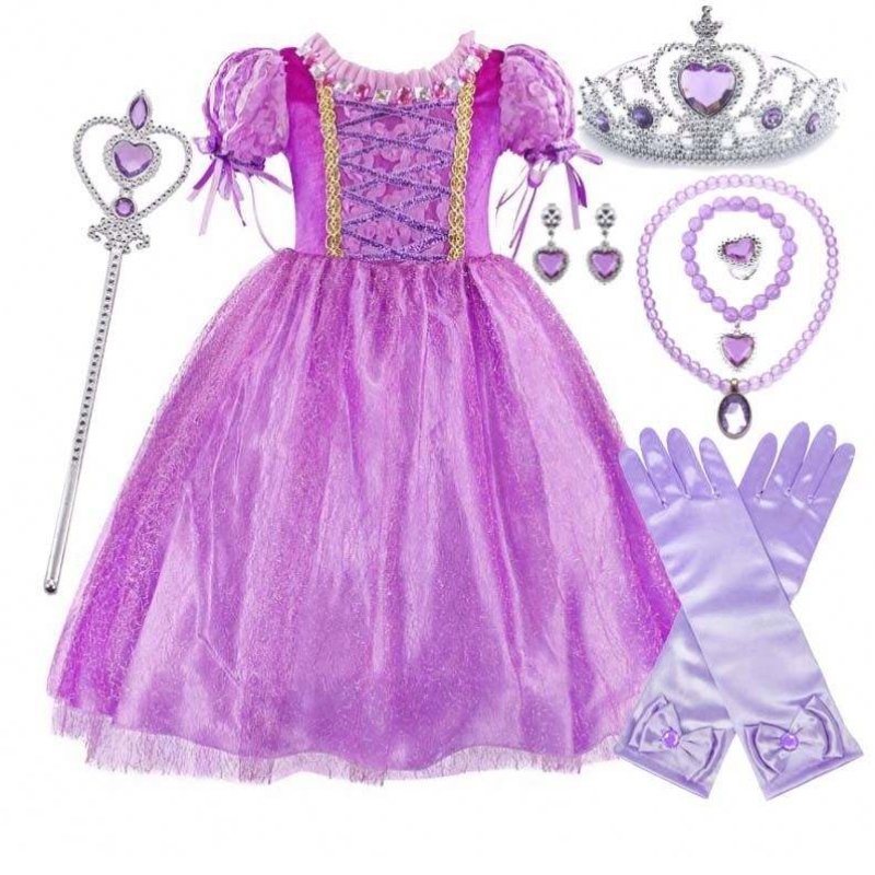 الأدوات 2022 Little Girls Purple Color Rapunzel Princess Dress مع إكسسوارات HCRS-006