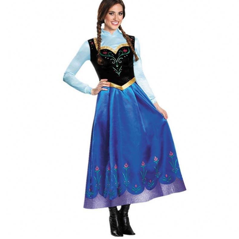 أفضل بائع 2022 البالغين إلسا آنا cosplay امرأة الهالوين زي الأميرة لباس آنا زي مع عباءة HCGD-053