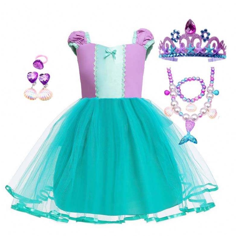 Little Angel Mermaid Alice Child Princess Fluffy Blue Tutu Mermaid Gressy for Baby Girl HCMM-008