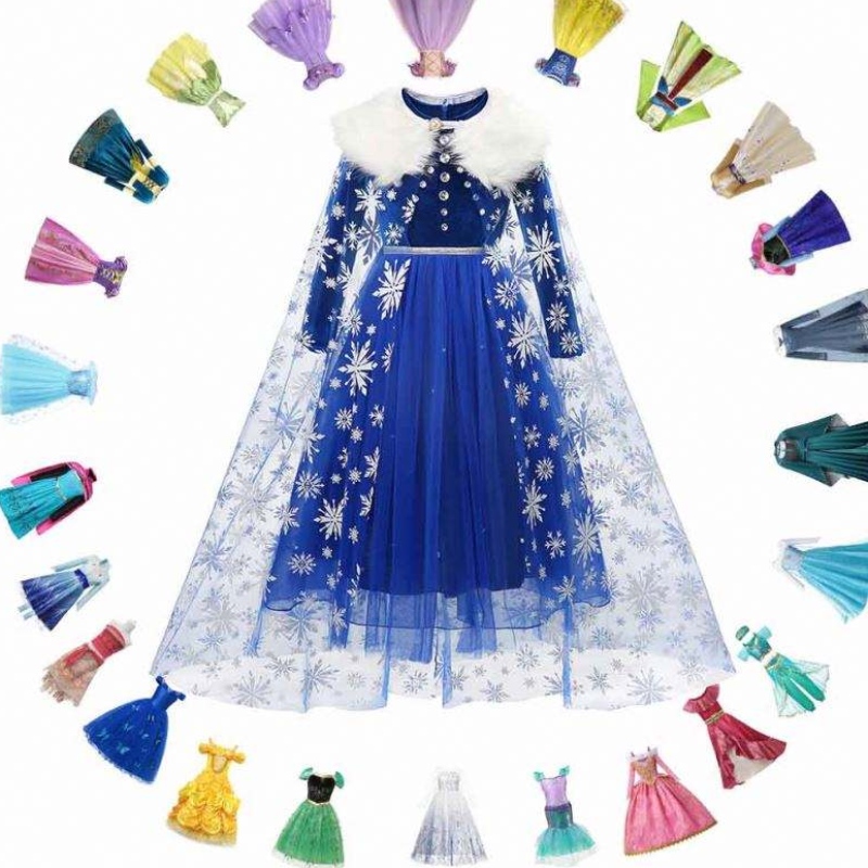 الأميرة إلسا فستان الشتاء فتيات طويل الأكمام المجمدة 2 هالوين زي الأطفال رابونزيل تيانا مولان cosplay