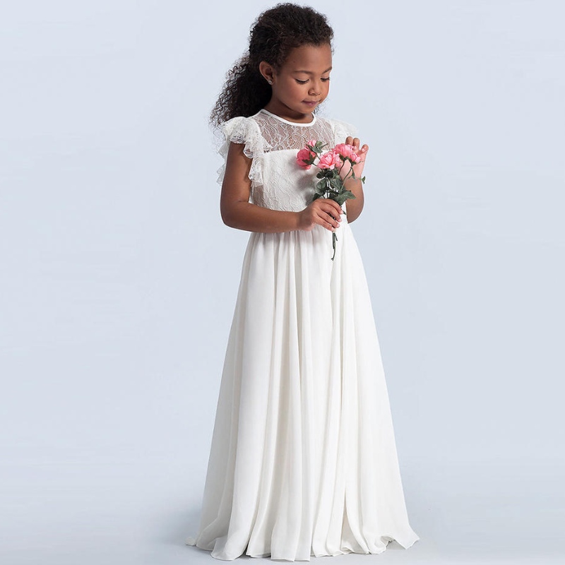 Girls Lace Maxi Dress Kids Shuffle Sleeve Princess Tulle Dresses Bridesmaid First Communion ؛ غلبة الفتيات الفتيات في فلاور الفتيات