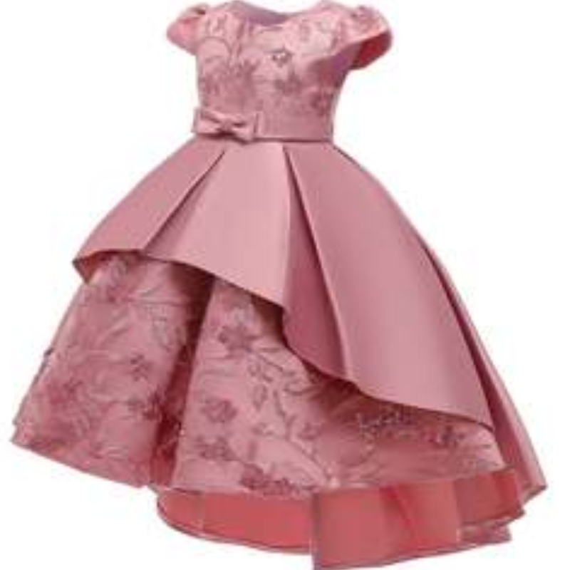 Baige استمرت تصميم طباعة ساتان زهرة فتاة الفتاة فستان الصيف قصير الأكمام طفلة الفساتين عيد ميلاد