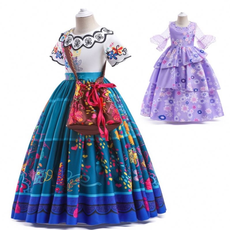 Baige Encanto Mirabel Isabella Purple Girl Dress Long Sleeves New Carnival Kids Party Cosplay Costume MFMW001