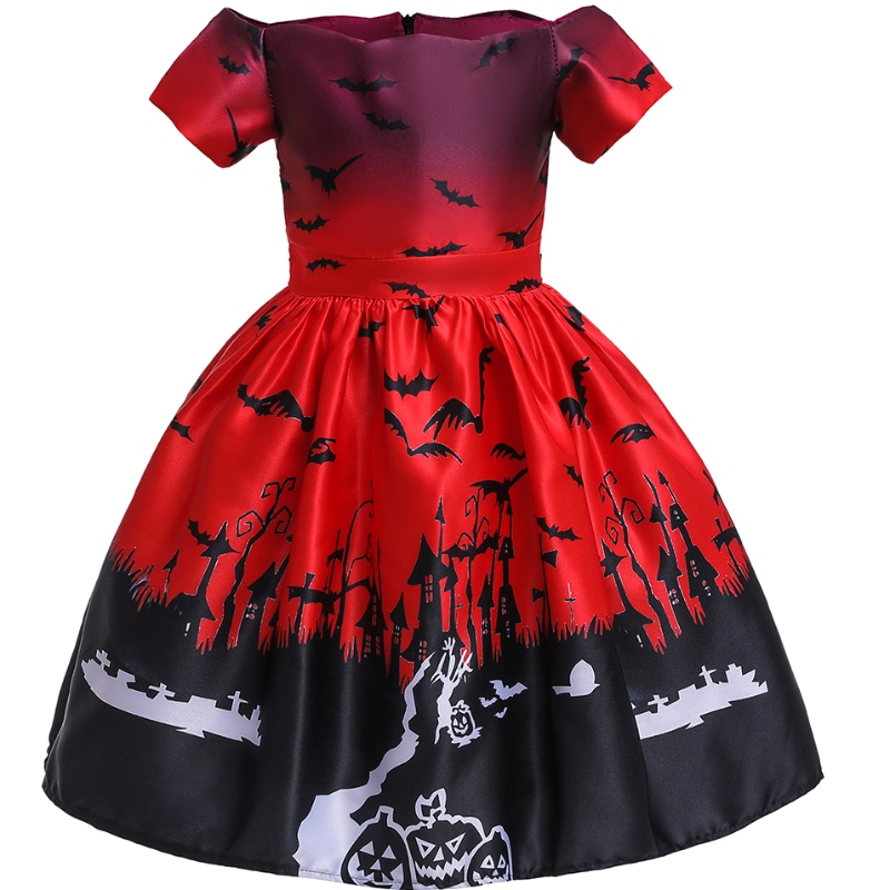 2022 Amazon Halloween Cartume Cartoume Satin Print Children \\\\\'s Show Dress